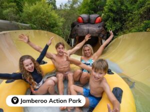 Family on a water slide at Jamberoo Action Park